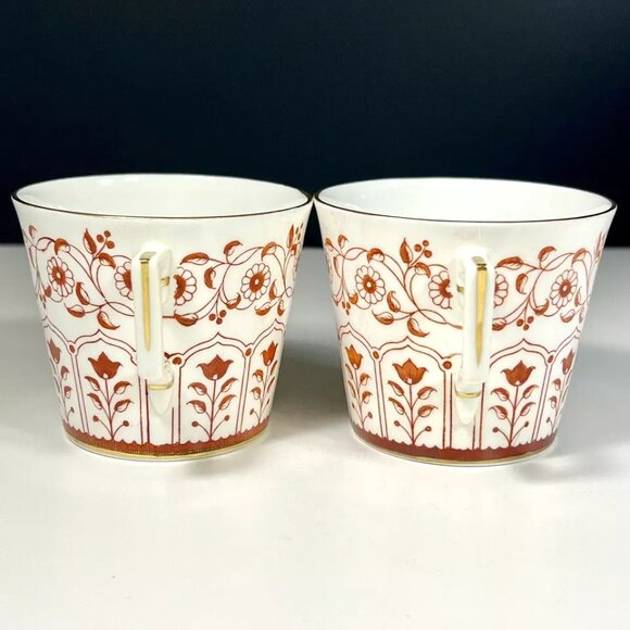 Vintage Royal Crown Derby Rougemont Pattern Tea Cups Gold Trim England Set of 2 - Picture 4 of 11